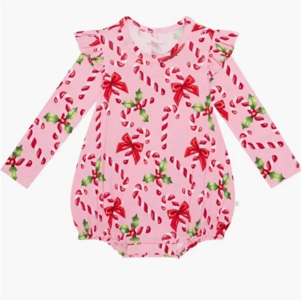 Posh Peanut NWT HELEN RUFFLE LONG SLEEVE BUBBLE ROMPER 6-12 months